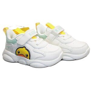 B.Duck Toddler Sneakers Girl and Boy 3D Cartoon White Yellow Size 8 Hook & Loop